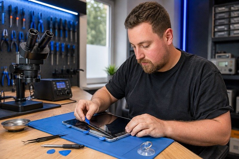 Tobias Christmann von TC Service & Repair repariert ein iPhone.